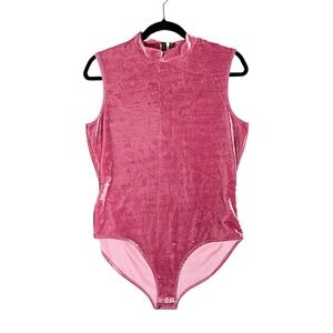Los Angeles Apparel Velvet Bodysuit Slvls Mock Neck Mauve‎ Party Clubwear Top XL